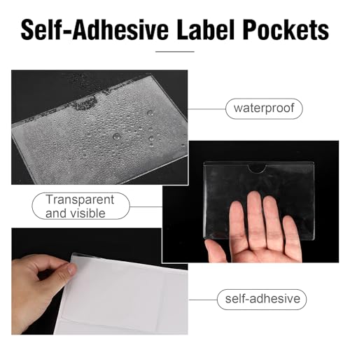 52 Pack Self-Adhesive Index Card Pockets, Clear, Top Load, 3 x 5 Inch - size: 3" x 5"