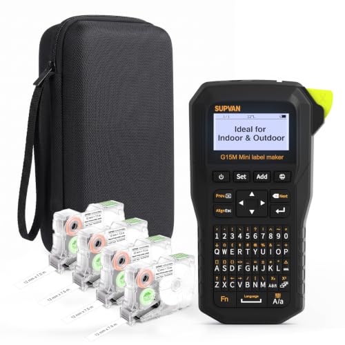 SUPVAN G15M Mini Portable Label Maker with 4 Tapes & Carrying Case