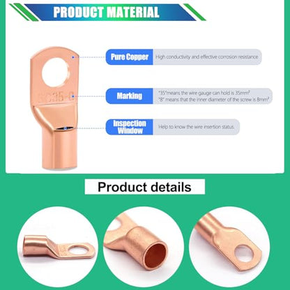 Twidec/180PCS Battery Cable Ends AWG 2 4 6 8 10 12 14 16 Gauge Copper Cable Wire Lugs,Ring Terminals Connectors,Copper Ring Terminals Connectors with Heat Shrink N-105-180PCS - color: 180PCS