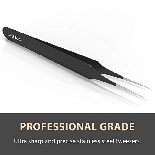 Ingrown Hair Tweezers | Pointed Tip | Black |Precision Stainless Steel | Extra Sharp and Perfectly Aligned for Ingrown Hair Treatment & Splinter Removal For Men and Women | By Tweezees - size: 1 Count (Pack of 1)