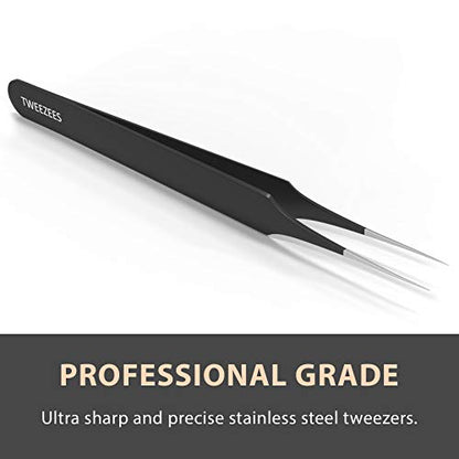 Ingrown Hair Tweezers | Pointed Tip | Black |Precision Stainless Steel | Extra Sharp and Perfectly Aligned for Ingrown Hair Treatment & Splinter Removal For Men and Women | By Tweezees - size: 1 Count (Pack of 1)