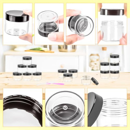 32 Pack 20g Clear Plastic Jars Containers, 20ml Travel Size Makeup Container Jars with Lids, Small Round Cosmetic Pot Jar for Cosmetic Cream Lip Balm Salve Sample Beauty Lotion,Black Lid - color: Black, size: 20g