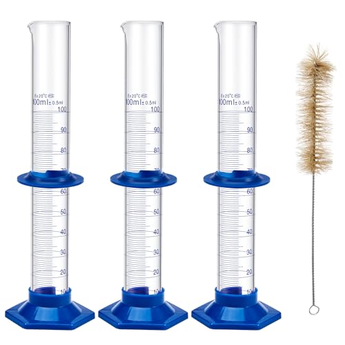 3 Pack 100 ml Graduated Cylinder, Glass Measuring Cylinder Set
