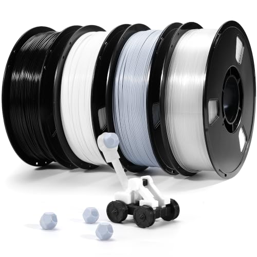 Dynta PLA Filament 1.75mm Bundle 4x1KG Black White Gray Clear for 3D Prints - color: 1kgx4-black+white+ Gray+transparent