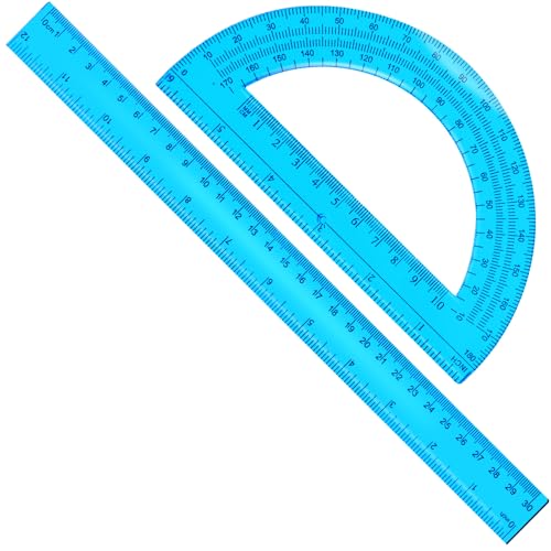 2 Packs 12 Inch Plastic Ruler and 6 Inch Plastic Protractor Set Clear Math Geometry Set Classroom Set Angle Detector School Supplies Classroom Ruler Home Office Drawings (Blue) - color: Blue