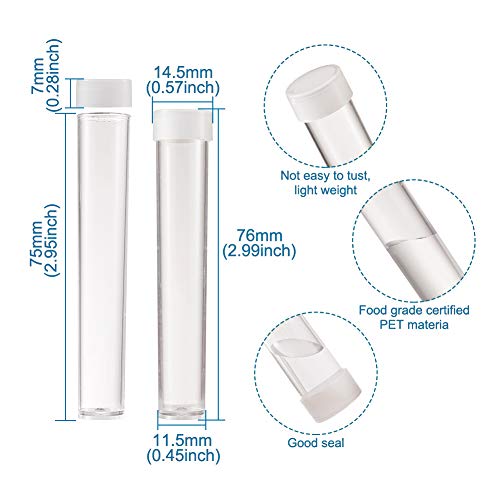 Craftdady Clear Plastic Tube Bead Chunky Bamboo Tube Beads 100Pcs Transparent Storage Test Tubes with Caps 78x13mm (3.07x0.5 inch) - color: 100pcs Tubes,78x13mm, Clear