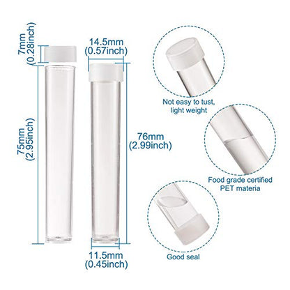 Craftdady Clear Plastic Tube Bead Chunky Bamboo Tube Beads 100Pcs Transparent Storage Test Tubes with Caps 78x13mm (3.07x0.5 inch) - color: 100pcs Tubes,78x13mm, Clear