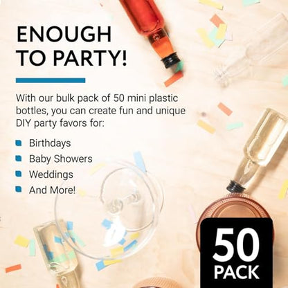 IMPRESA Mini Plastic Bottles - 75ml (2.5oz), Clear, 50-Pack - Liquor Containers with Airtight Caps, Reusable & Dishwasher Safe