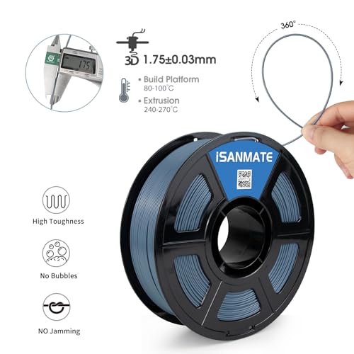 iSANMATE ASA Filament 1.75mm Bluish-Grey 1KG, UV & Weather Resistant 3D Printer Filament Perfect for Outdoor Functional Parts, Dimensional Accuracy +/- 0.02mm, 1kg Spool (2.2lbs) - color: Grey