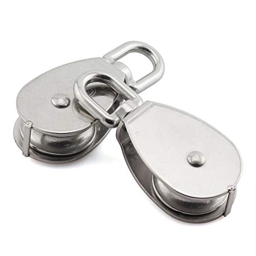 2-Pack M50 Single Pulley Block Stainless Steel Heavy Duty Hardware Single Wheel Swivel Rigging Lifting Wheel Fixed Pulley for Wire Rope Loading 400kg - size: 2-Pack M50