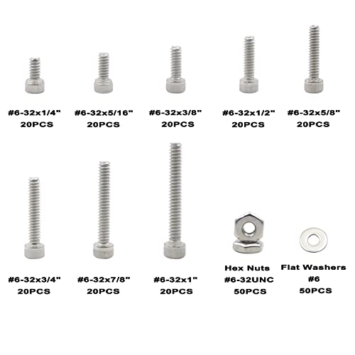 #6-32 UNC Stainless Steel Knurled Hex Socket Cap Screw Nut Washer Kit - size: #6-32UNC