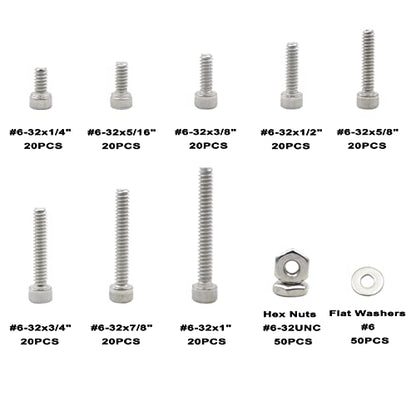 #6-32 UNC Stainless Steel Knurled Hex Socket Cap Screw Nut Washer Kit - size: #6-32UNC
