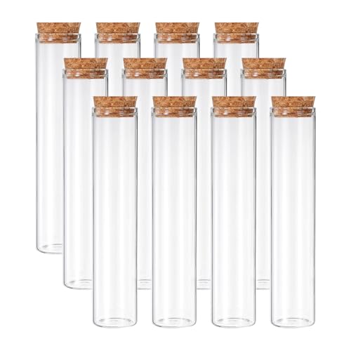 PATIKIL 80ml Test Tubes, 12pcs 5.91x1.18 Glass Clear Flat Bottom Test Tube Containers with Cork Stopper for Bead Party Candy Bath Salt Storage Scientific Experiment Plant Propagation - size: 80ml
