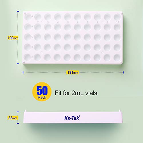 Ks-Tek 2Pcs Vial Rack,White Polypropylene(PP) Vial Holder for 2mL Autosample Vial with 50 Holds Diameter 12mm,Stackable Vial Racks,Centrifuge Tube Rack,Bottle Racks