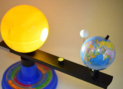 EISCO Illuminated Sun, Earth & Moon Orbital Model, 14" H x 11" W - 12V Light Bulb Demonstrates Sunlight - Solar Eclipse Demonstration - Includes Experiment Guide, for Adults