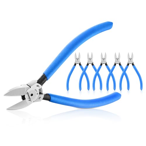 Wire Cutters Flush Cutters for Jewelry Making, Ultra-Sharp Side Cutters, CR-V Diagonal Cutters for Crafting, Flush Cut Pliers for Soft Copper Wire, Floral, Circuit Board (6" 6Pack) - size: 6" 6Pack
