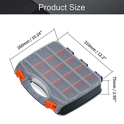 Utoolmart Tool Box Tools Organizer, Plastic Hardware Box Storage with Tray and Organizers Includes Removable Parts Boxes,for Hardware, Screws, Bolts, Nuts 12.2 x 10.2 x 3 inches Translucent 1Pcs - size: 1pcs Clear