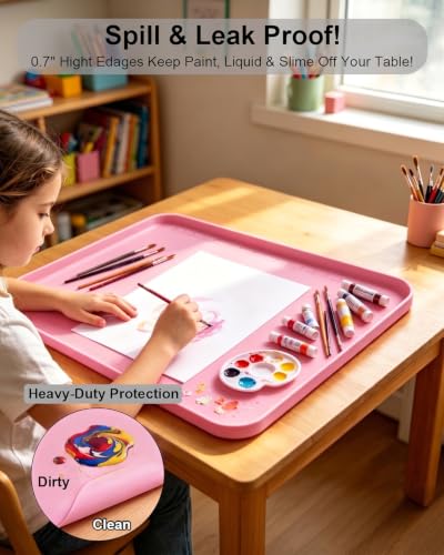 Silicone Mats for Crafts with 0.7" High Edges & Non-Slip, 24" x 16" - color: Pink, size: 24" x 16"