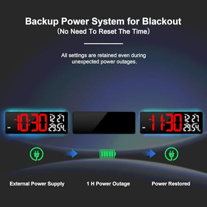 17.3"Large Digital Wall Clock 15 Color Modes Display 8 Color Night Light - color: Black