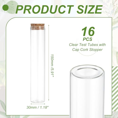 PATIKIL 80ml Glass Test Tubes with Caps Cork Stopper, 16 Pcs, 30x150MM - size: 80ml