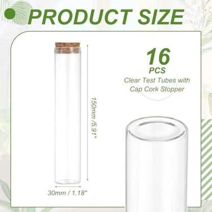 PATIKIL 80ml Glass Test Tubes with Caps Cork Stopper, 16 Pcs, 30x150MM - size: 80ml