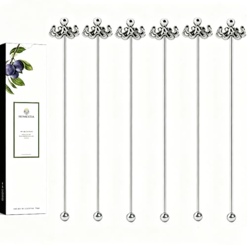 Homestia 6 Pcs 7.5'' Metal Swizzle Sticks, Cocktail Stirrers, Octopus Decor - color: 6pcs Octopus