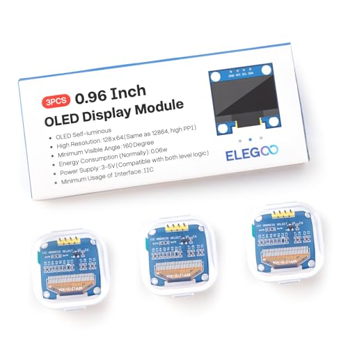 ELEGOO 3PCS 0.96 Inch OLED Display Screen Module, Self-Luminous, SSD1306 - color: Single White