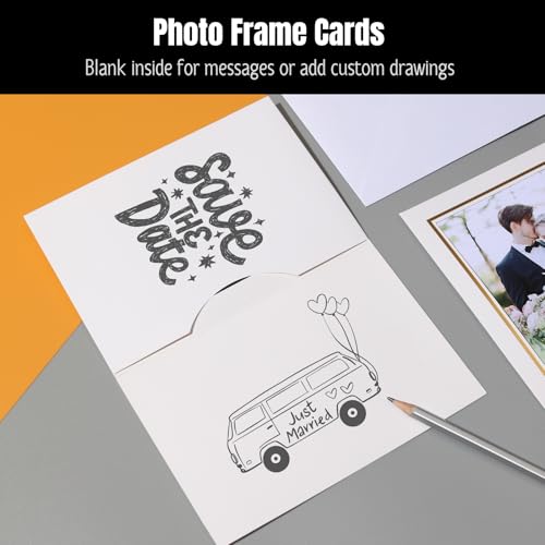 50 Sets Photo Frame Cards with Envelopes 4x6 Paper Picture Frames Bulk - color: White with Gold Lining, size: 4X6