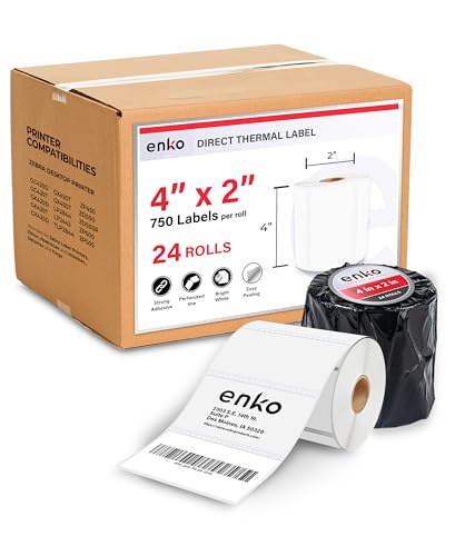 enKo 4 x 2 in 24 Rolls | 18000 Direct Thermal Address and Shipping Labels - size: 24 Rolls, 18,000 Labels