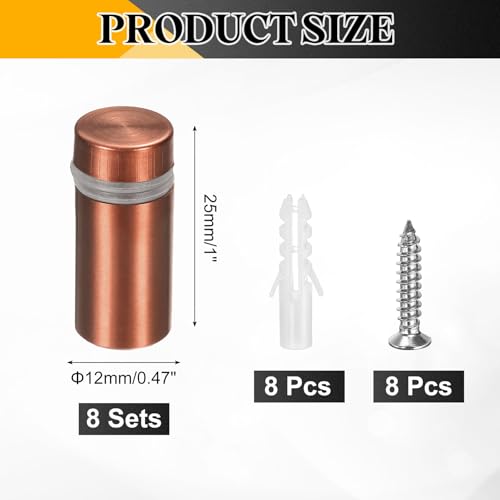 uxcell 8Pcs Sign Standoff Screws, 15/32" x 1" Stainless Steel Wall Standoff Mount Hardware Advertising Glass Nail for Glass Acrylic Panel Picture Frame, Rose Gold - size: 15/32" x 1"