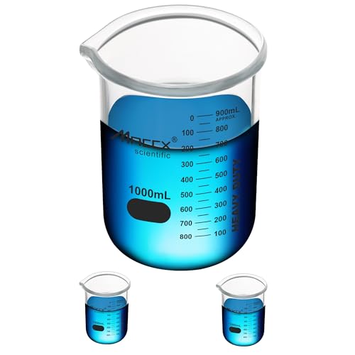34oz(1000ml) Sturdy Glass Beaker Set, Heavy-Duty 1L Lab Beakers,3.3 Borosilicate Griffin Low Form with Printed Graduation, Pack of 2, BKL1K0-002 - style: Vol.1000ml, Pack of 2