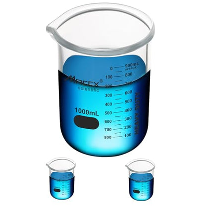 34oz(1000ml) Sturdy Glass Beaker Set, Heavy-Duty 1L Lab Beakers,3.3 Borosilicate Griffin Low Form with Printed Graduation, Pack of 2, BKL1K0-002 - style: Vol.1000ml, Pack of 2