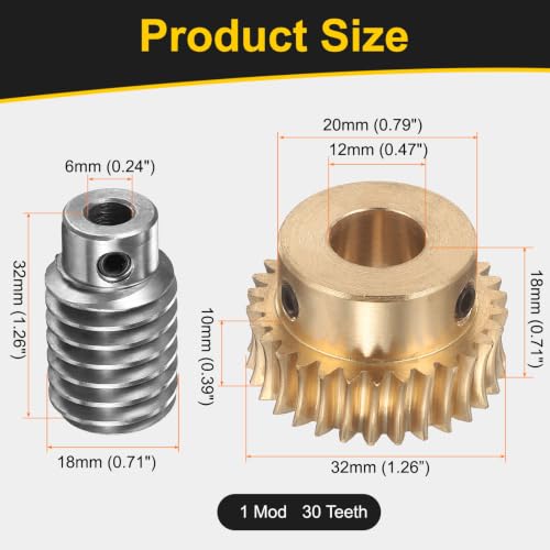 uxcell Worm Gear Set 30T 1 Module 30:1 Reduction Rate, 12mm/6mm Bore - size: 12mm/6mm Bore (1Mod 30T)