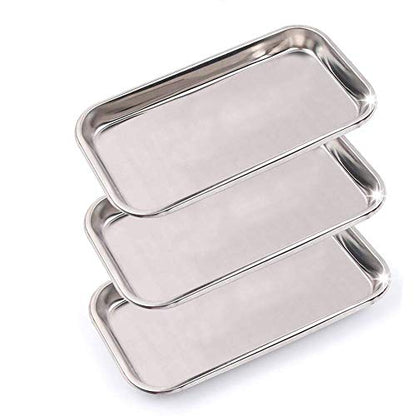 3 Pack Professional Medical Surgical Stainless Steel Dental Procedure Tray Thickening Lab Instrument Tools Trays -Flat Type (8.6" * 4.3" * 0.8", 3) - size: 8.6" * 4.3" * 0.8"