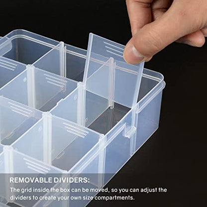 BTremary 15 Grids Clear Plastic Storage Box with Compartment, Craft Organizers and Storage, Transparent Jewelry Storage Box, Small Parts Organizer for Sewing Bead Washi Tape Thread (Pack of 2) - size: 15 Grids (Pack of 2)