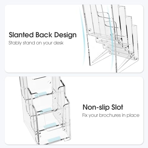 MaxGear 4 Tier Acrylic Brochure Display Holder, 4 Inch Wide, 2 Pack - size: 4"x9"-4 Tier