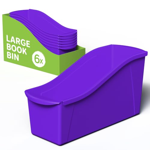 Storex Large Book Bin, Interlocking Plastic Organizer for Home, Office and Classroom, Purple, 6-Pack (71117U06C) - color: Purple, size: 6-Pack