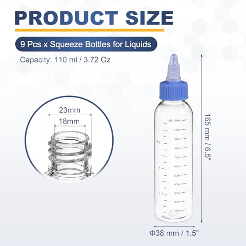 PATIKIL 110ml 4oz,9 Pcs Plastic Squeeze Dispensing Bottles,Transparent,Blue - color: Transparent/Blue, size: 110ml