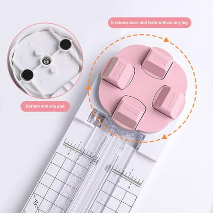 Paper Cutter,4-in-1 Paper Trimmer,Photo Cutter,Multi-Function Scrapbooking Tool with Dial Blades of Straight,Wave,Perforated,Creasing for Cutting Paper,Coupons,Postcards,Card (Pink) - color: Pink