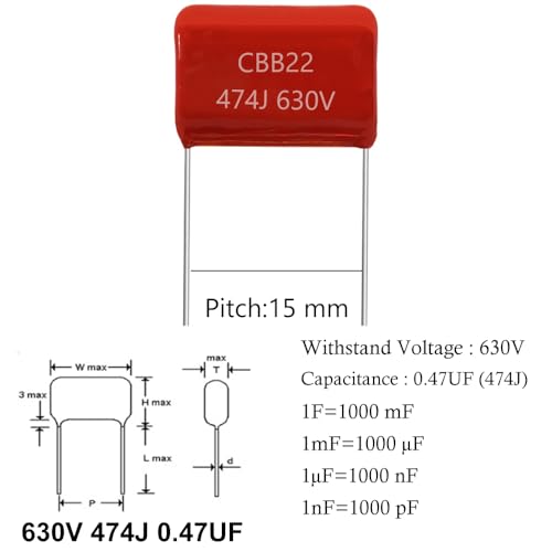20pcs 630V 474J 0.47UF CB22 Metallized Polypropylene Polyester Film Capacitors Kit - style: 630V 474J 0.47UF