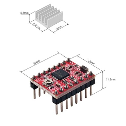 4Pcs A4988 Stepper Motor Driver Module with Heat Sink Compatible with 3D Printer Reprap, Arduino 3D Printer CNC Engraving Machine, etc. - style: 4pcs A4988 Stepstick Stepper Motor Driver Module with Heat Sink