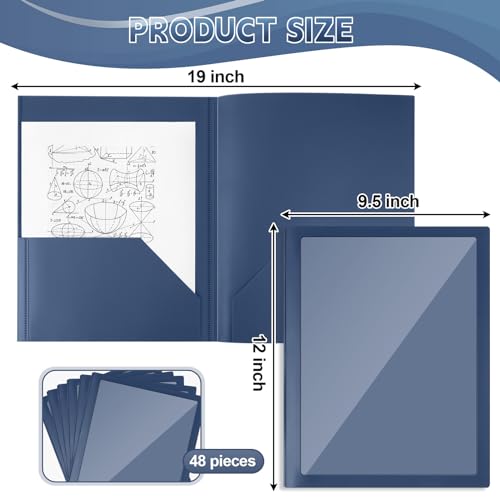 48 Pcs Plastic Folders with Clear Front Pocket, 2 Pocket, Dark Blue - color: Dark Blue