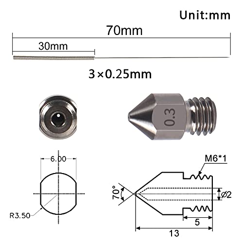 Aokin 3 Pcs 0.3mm Hardened Steel Nozzles MK8 Nozzles 3D Printer Nozzles and 3 Pcs 0.25mm Stainless Steel Nozzle Cleaning Needles for Creality Ender 3/3 Pro/3 V2, Ender 5/5 Pro, CR-10/10S, Makerbot - color: 0.3mm