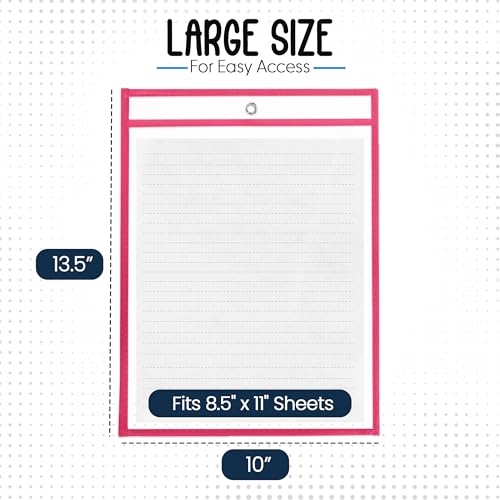 Essex Wares - 6 Pack, Hot Pink Dry Erase Pockets, 10" Wide x 13.5" Tall - color: Hot Pink