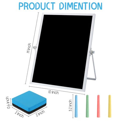 Small Magnetic Chalk Board Easel 10"X14", Double-Sided Tabletop & Wall Hanging Chalkboard with 4 Chalks & Eraser, Desktop Mini Black Board Sign for Office Desk Home Menu School - size: 14"X10"