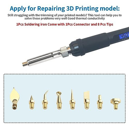 3D Printer Accessories Tool Kit Modify Finishing Smoothing Tool Cleaning Needle Scarper: 1Pcs Soldering Iron with 8Pcs Brass Trimming Head 1Pcs Connector Bczamd - color: Trimming Tool Set
