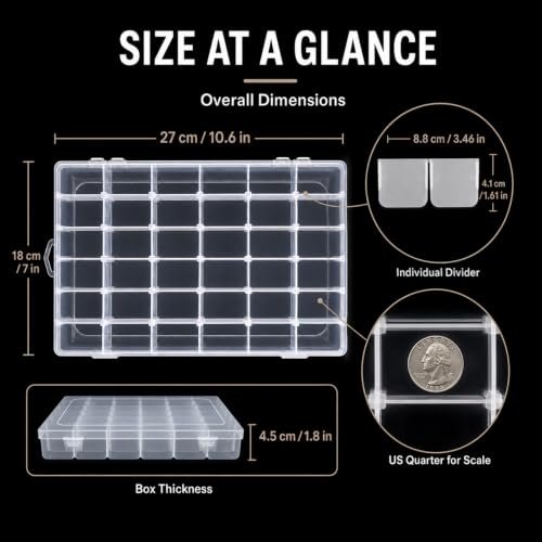 Guyuyii 4 Pack 36-Grid Plastic Clear Organizer Box with Adjustable Dividers - size: 4 Pack 36 Compartments