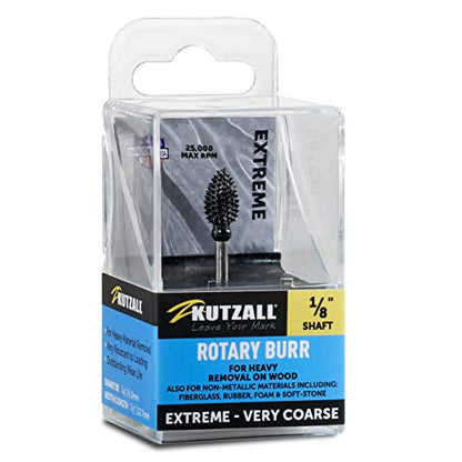 Kutzall Extreme Flame Rotary Burr, 1⁄8" Shaft, Very Coarse- Wood Carving Bit for Dremel, Foredom, DeWalt, Milwaukee. Abrasive Tungsten Carbide, 1⁄4" (6.3mm) Dia. X 1⁄2" (12.7mm) Length FLX-14-EC