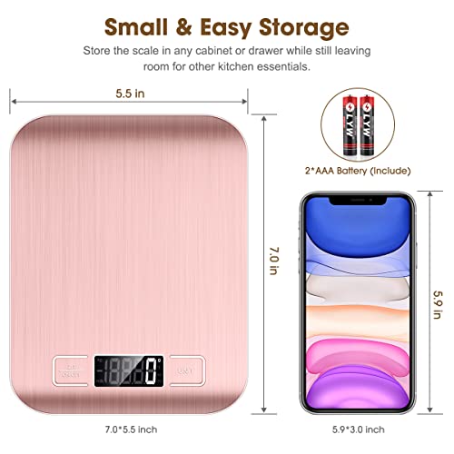 Mik-Nana Food Scale Pink, 10kg/22lb Digital Kitchen Scale Weight Grams and Oz for Baking and Cooking, 1g/0.1oz Precise Graduation, Easy Clean Stainless Steel - color: Pink