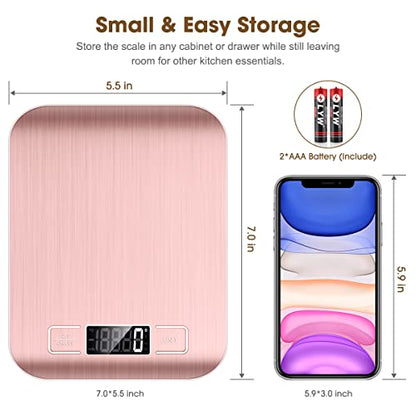 Mik-Nana Food Scale Pink, 10kg/22lb Digital Kitchen Scale Weight Grams and Oz for Baking and Cooking, 1g/0.1oz Precise Graduation, Easy Clean Stainless Steel - color: Pink